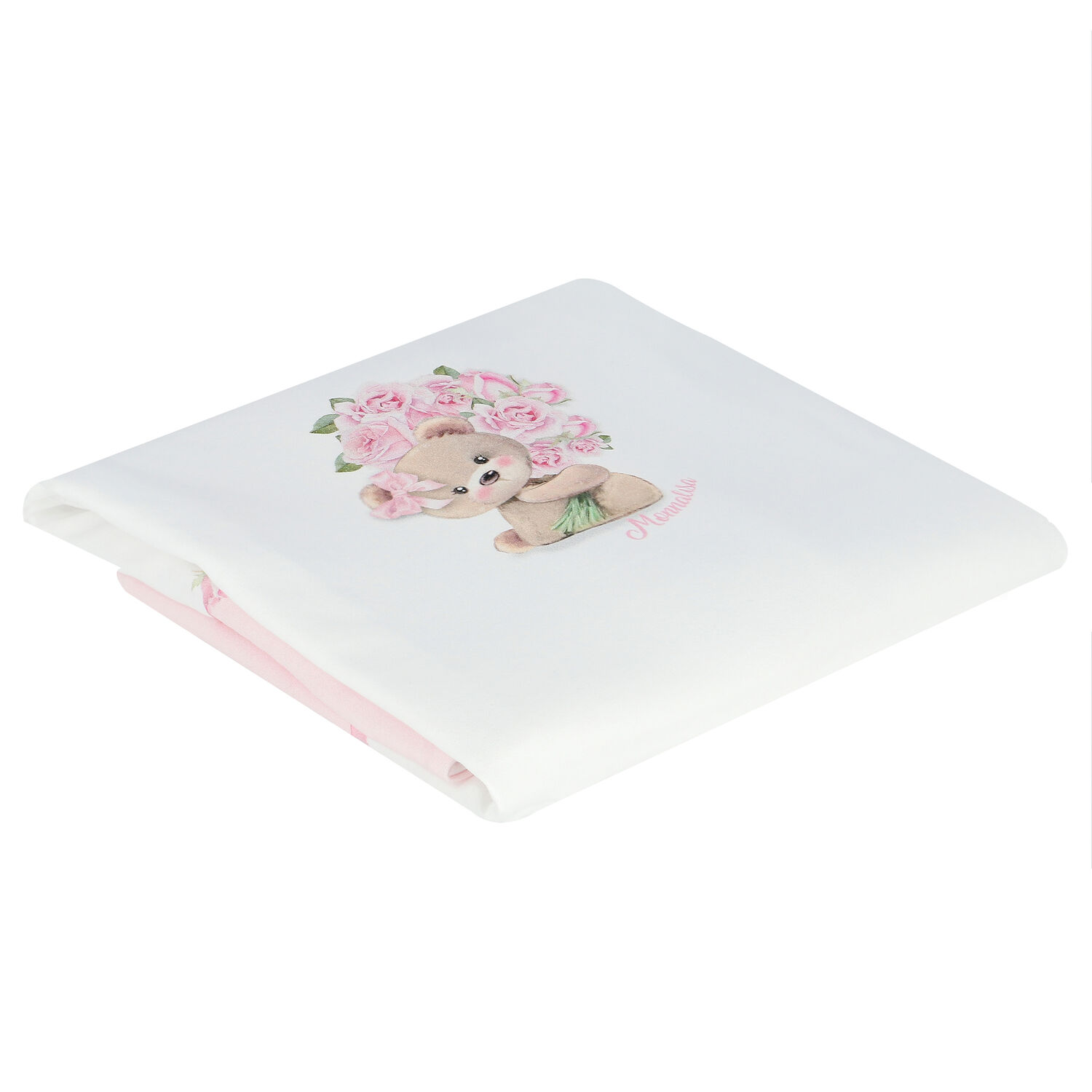 Baby Girls White & Pink Roses & Bear Blanket, 1, hi-res