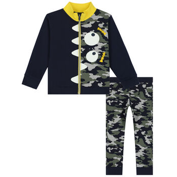Boys Navy & Green Camouflaged Tracksuit
