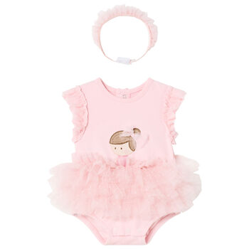 Baby Girls Pink Tulle Bodysuit & Headband Set