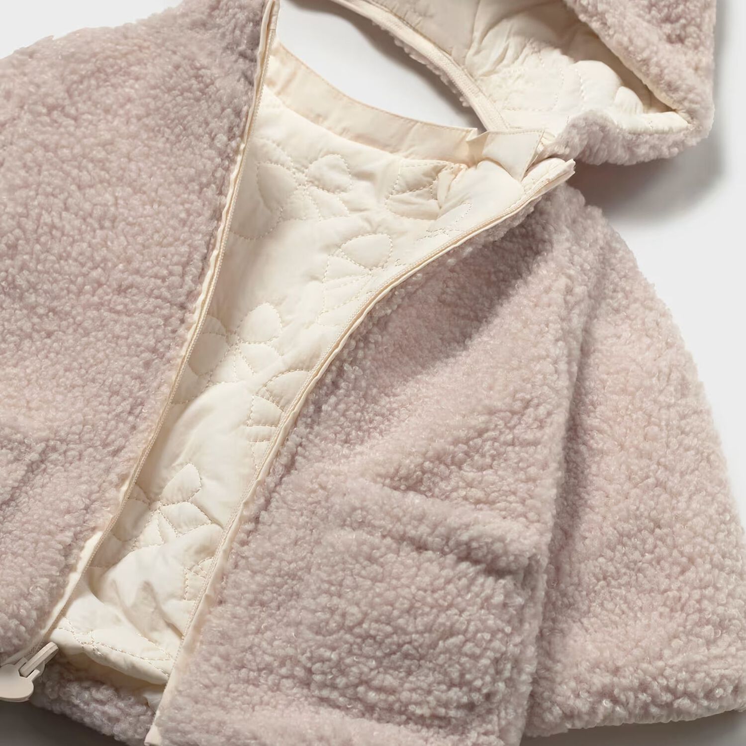 Baby Girls Ivory & Beige Bow Reversible Jacket, 1, hi-res