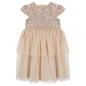 Girls Beige Sequin & Tulle Dress