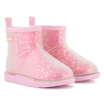 Girls Pink Sequin Logo Boots