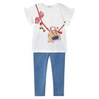 Girls Ivory & Blue Bag Leggings Set, 1, hi-res