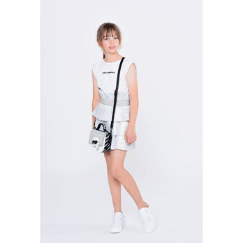 Girls Silver & White Logo Dress