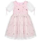 Girls Pink Floral Tulle Dress, 1, hi-res