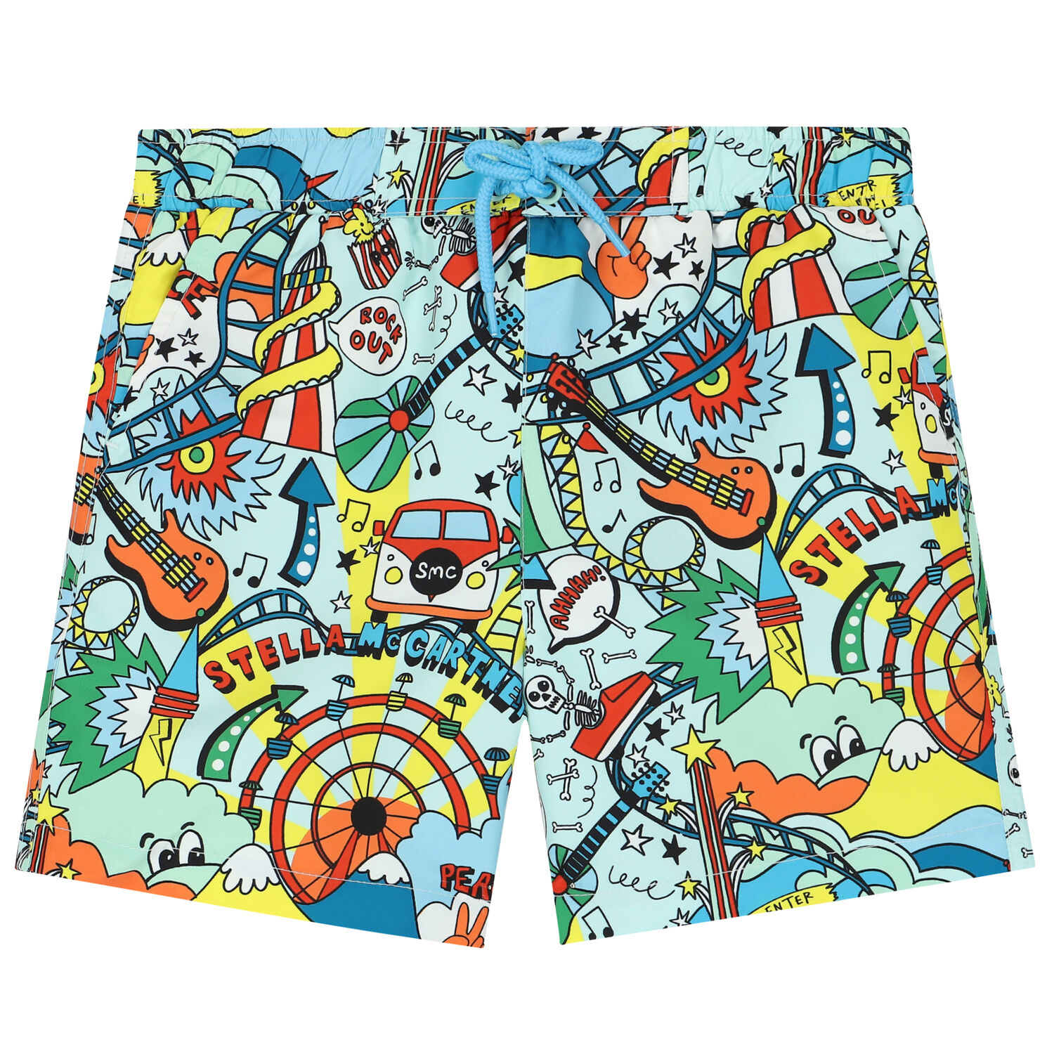 Boys Aqua Graphic Swim Shorts, 1, hi-res image number null