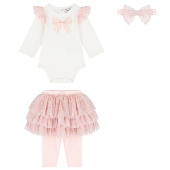 طقم هدايا بودي سوت بنات باللون العاجى والوردي