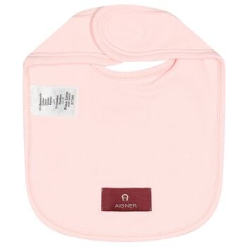 Baby Girls Pink Teddy Bear Logo Bib