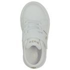 Younger Girls White & Gold Logo Trainers, 1, hi-res