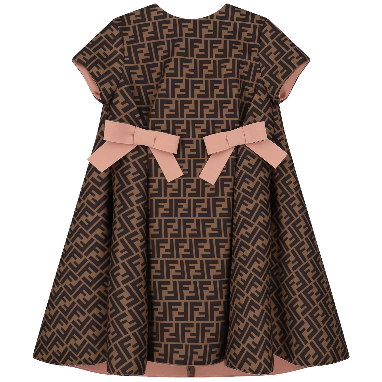 Girls Beige FF Logo Dress, 1, hi-res image number null
