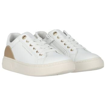 Girls White & Gold Logo Trainers
