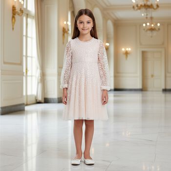 Girls Pink Dappled Sequin Embellished Dress