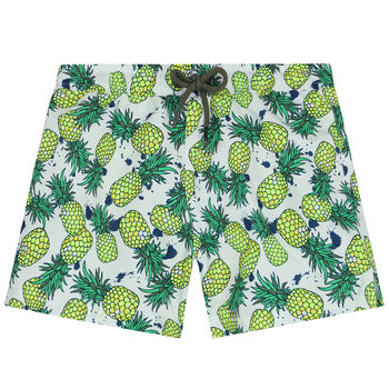 Boys White & Green Pineapple Swim Shorts