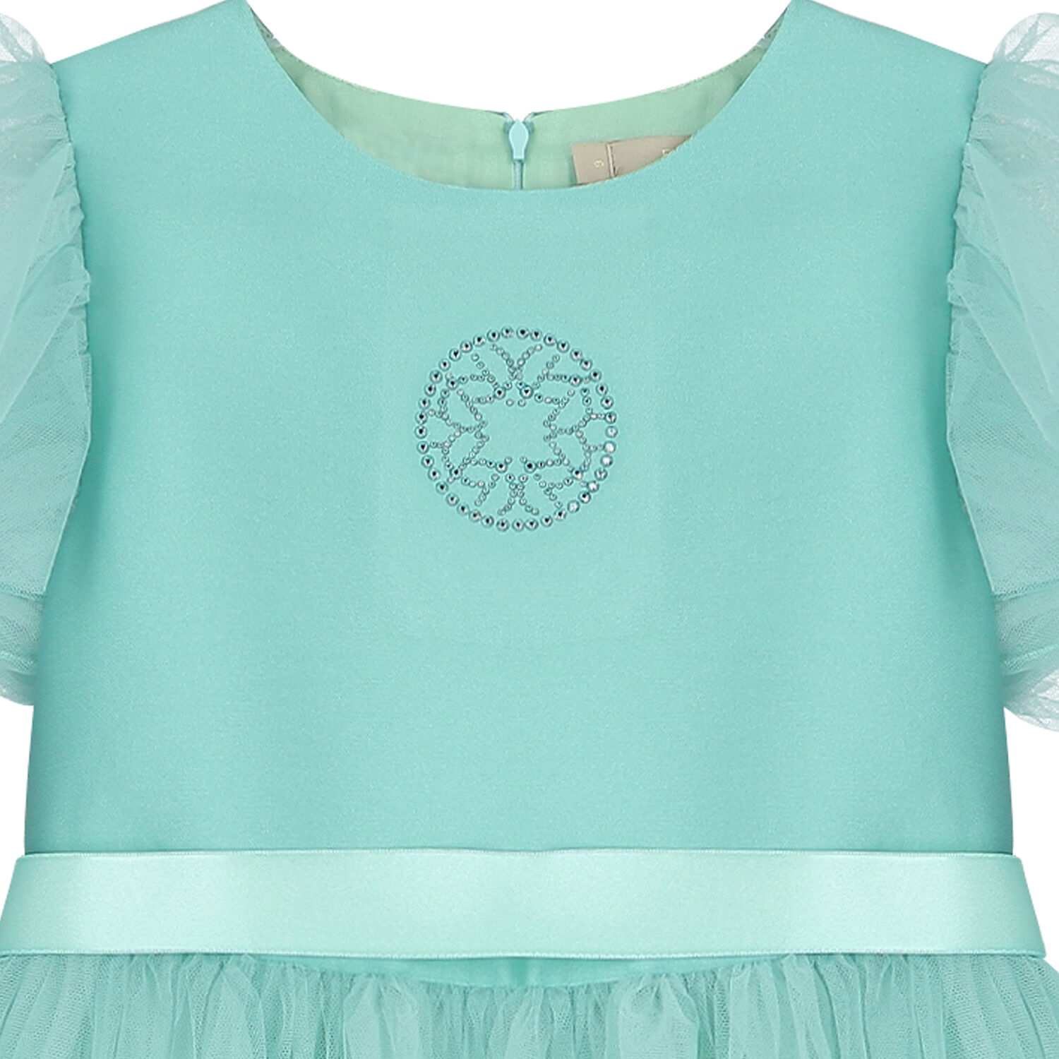 فستان بنات تول ساتان باللون الأكوا, 1, hi-res image number null