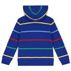 Boys Blue Logo Striped Hooded Top, 1, hi-res
