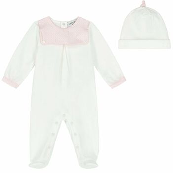 Baby Girls Ivory & Pink Logo Babygrow & Hat Set