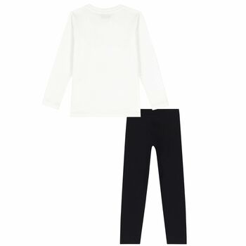 Girls Ivory & Black Logo Leggings Set