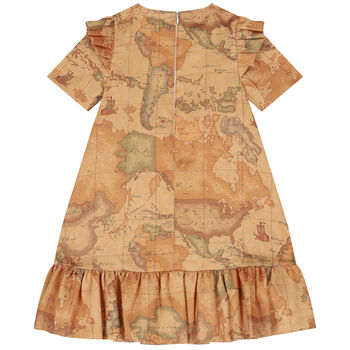 فستان بنات بطبعة خريطة باللون البيج