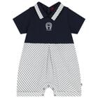 Baby Boys Navy Blue & White Logo Romper, 1, hi-res