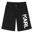Boys Black Logo Shorts, 1, hi-res
