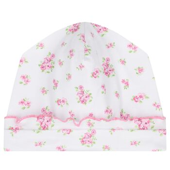 Baby Girls White & Pink Roses & Blooms Hat