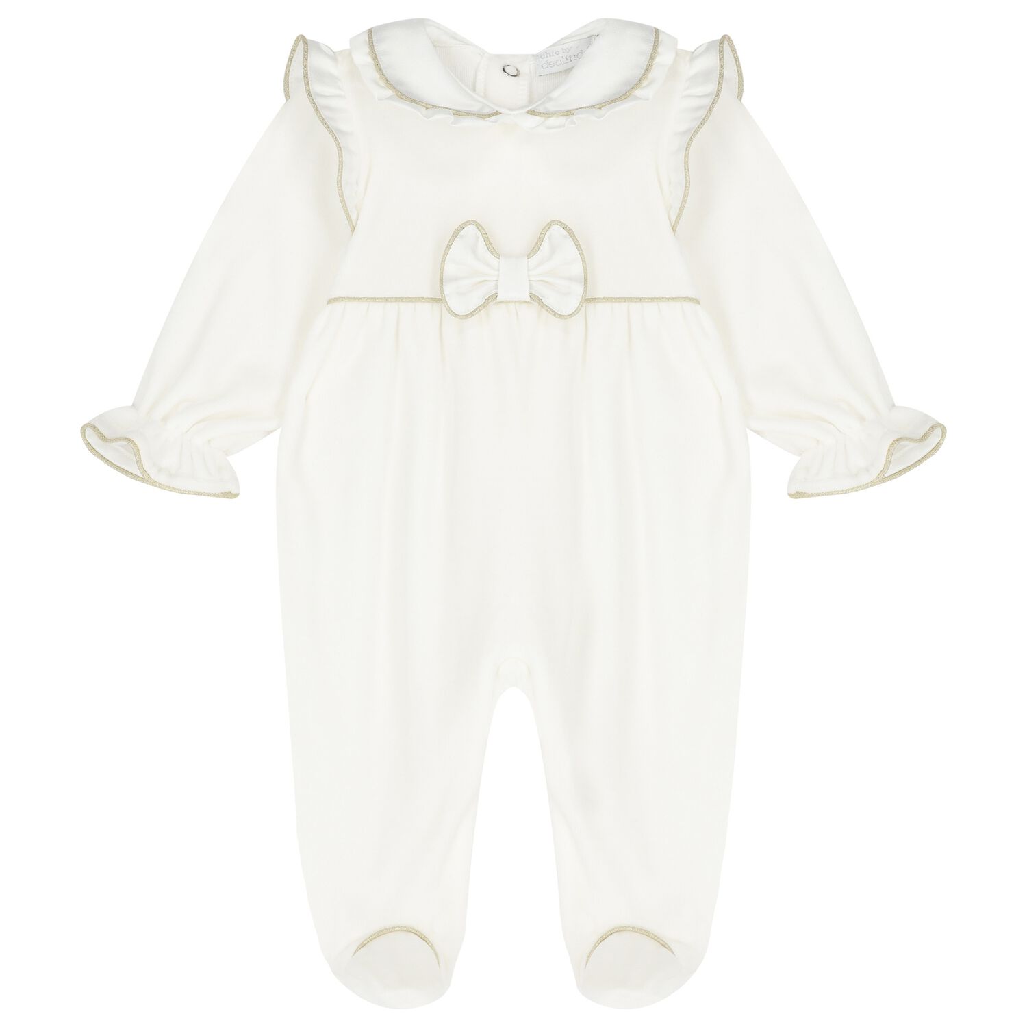 Baby Girls Ivory & Gold Bow Babygrow, 1, hi-res