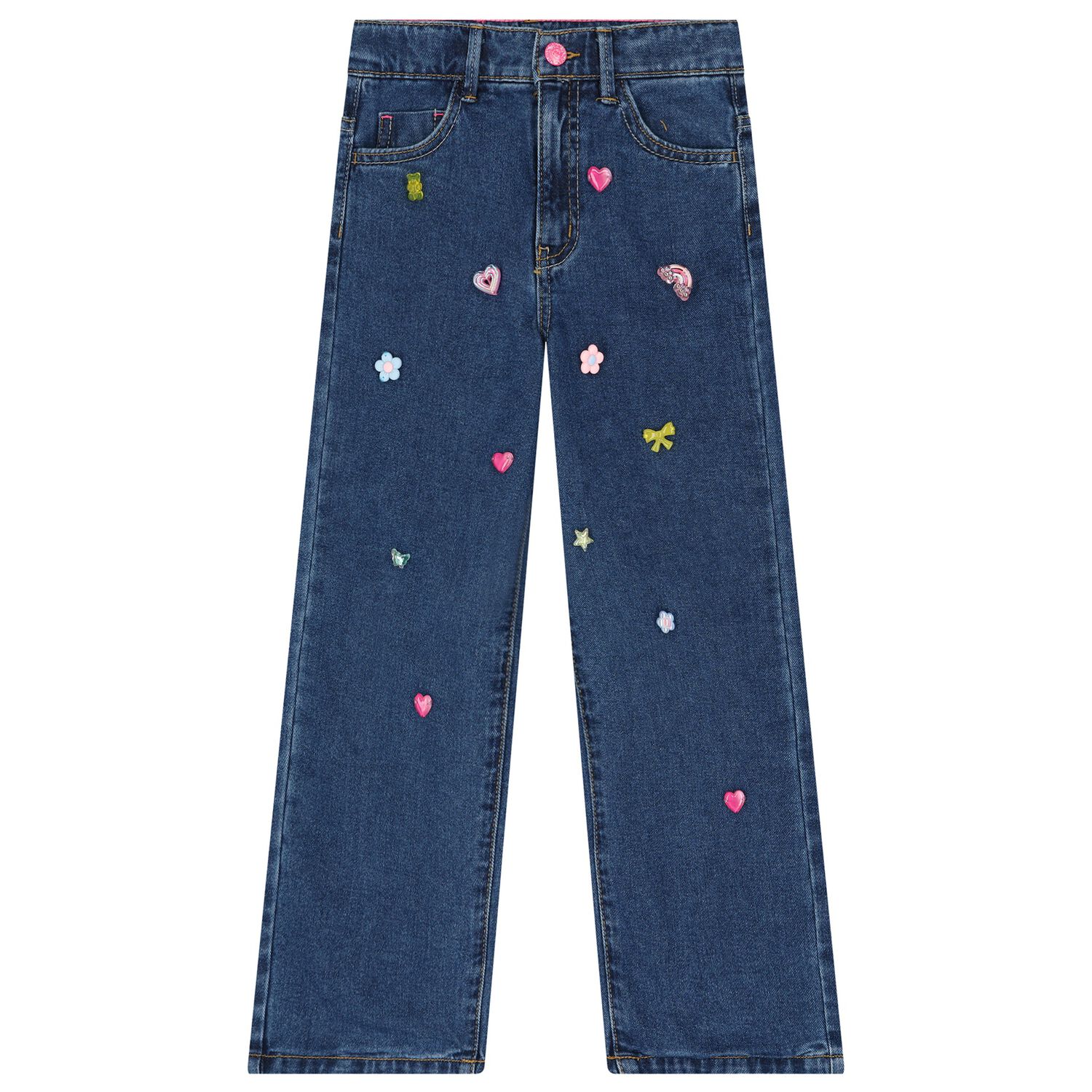 Girls Blue Wide Leg Charm Jeans, 1, hi-res