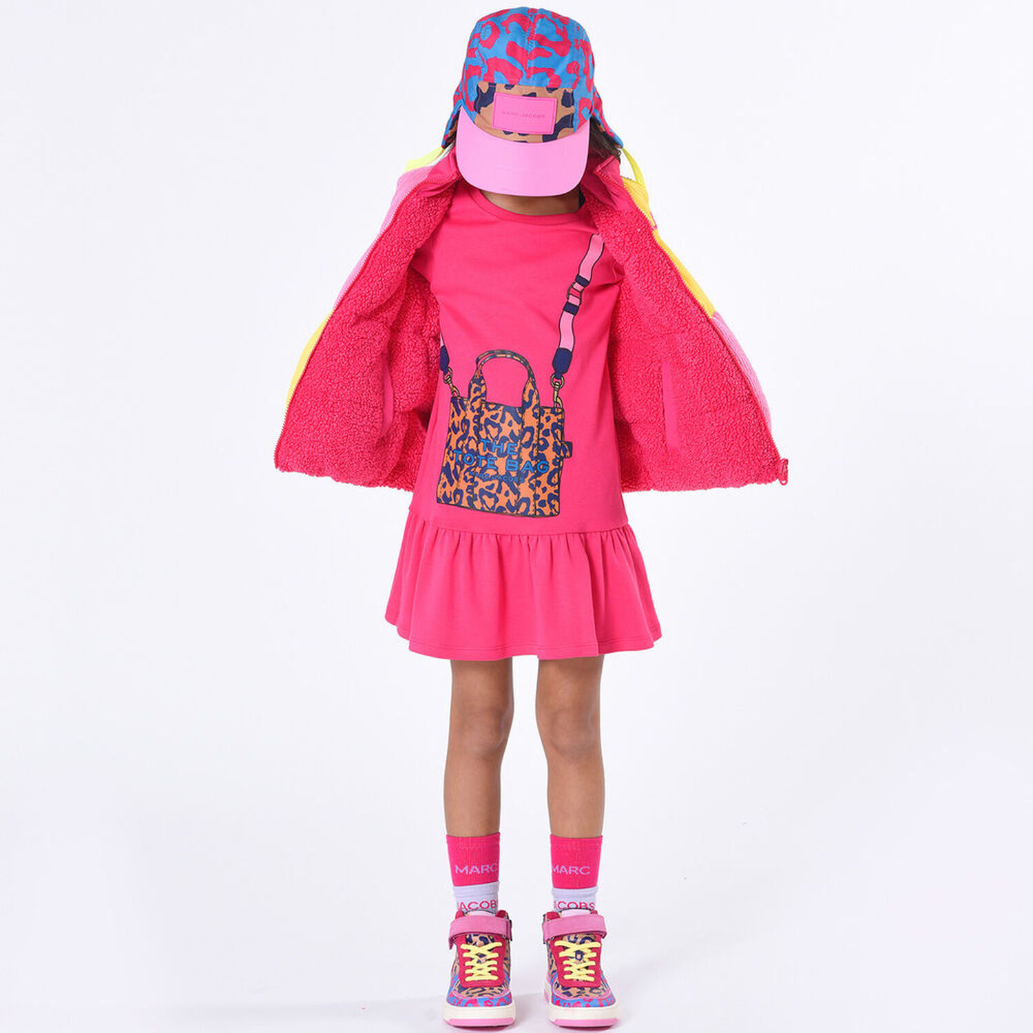 فستان بنات بالشعار باللون الوردي, 1, hi-res