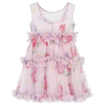 Girls Pink Floral Tulle Dress