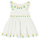 Younger Girls White Embroidered Floral Dress, 1, hi-res