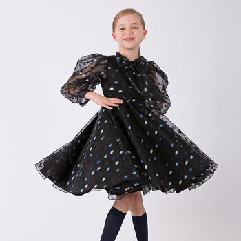 Girls Black & Blue Dot Organza Dress