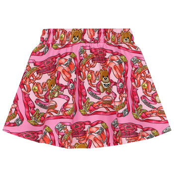 Girls Pink Teddy Bear Logo Skirt