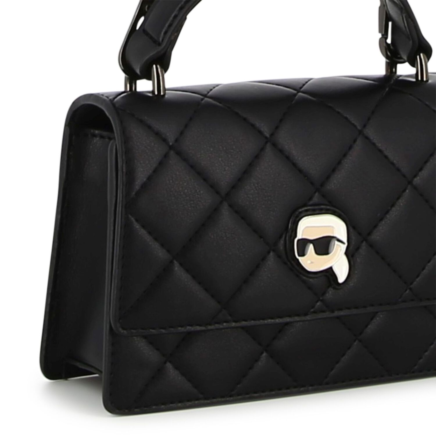 Girls Black Ikonik Karl Quilted Handbag ( 18cm ), 1, hi-res