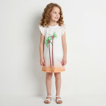 Girls White & Orange Palm Tree Dress