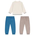 Younger Boys Ivory, Beige & Blue 3 Piece Tracksuit, 2, hi-res