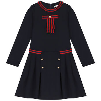 Girls Navy Blue Pleated Dress