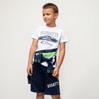 Boys Navy Blue Logo Shorts, 1, hi-res