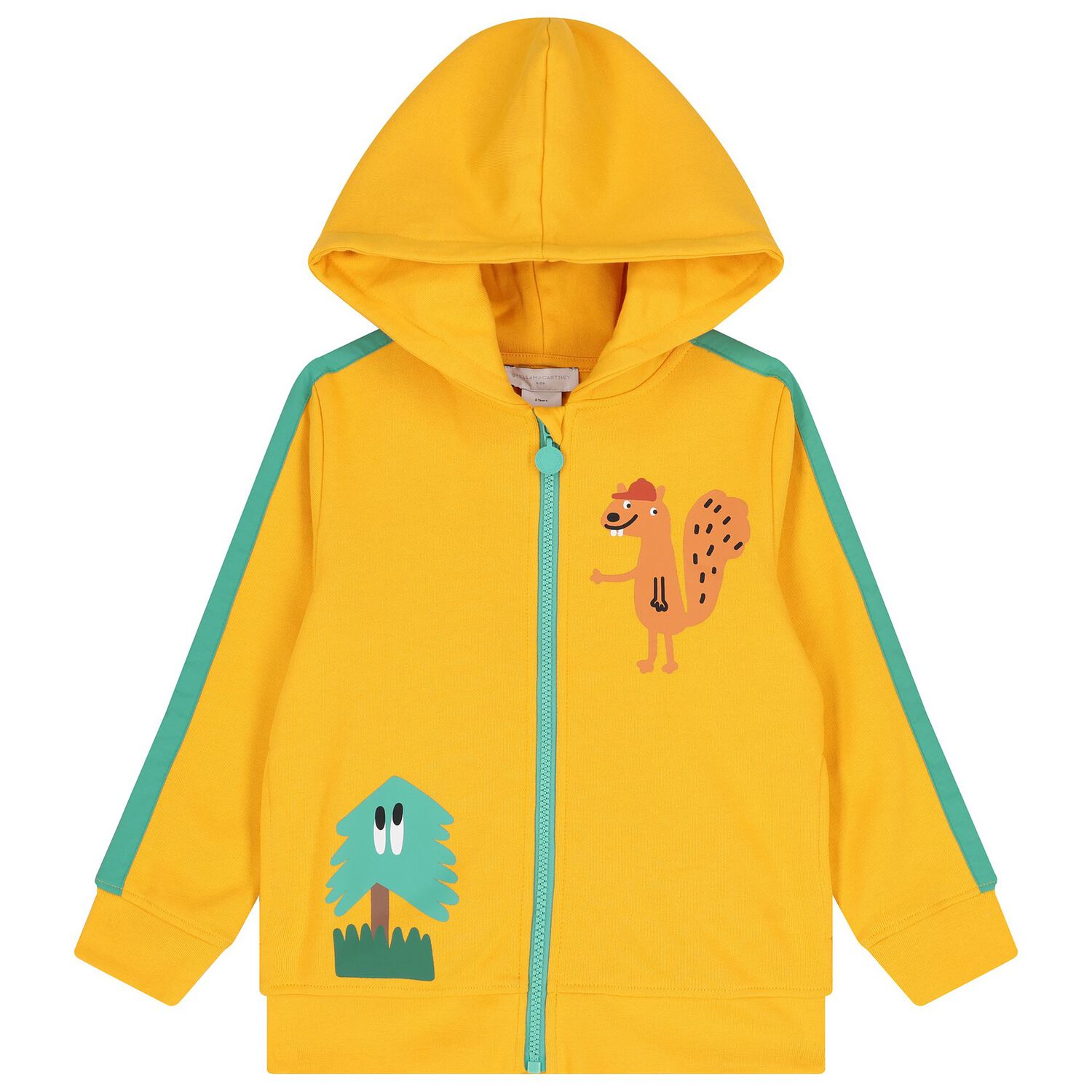 Boys Yellow & Green Squirrel Hooded Zip Up Top, 1, hi-res