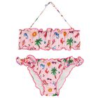 Girls White & Pink Striped Bikini, 1, hi-res