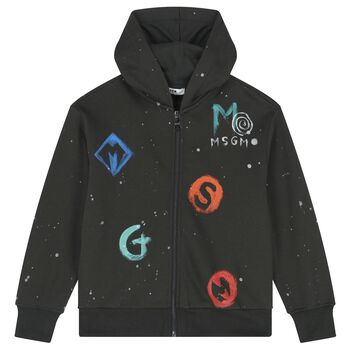 Black Logo Hooded Zip Up Top