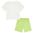 Boys White & Green Logo Shorts Set, 2, hi-res