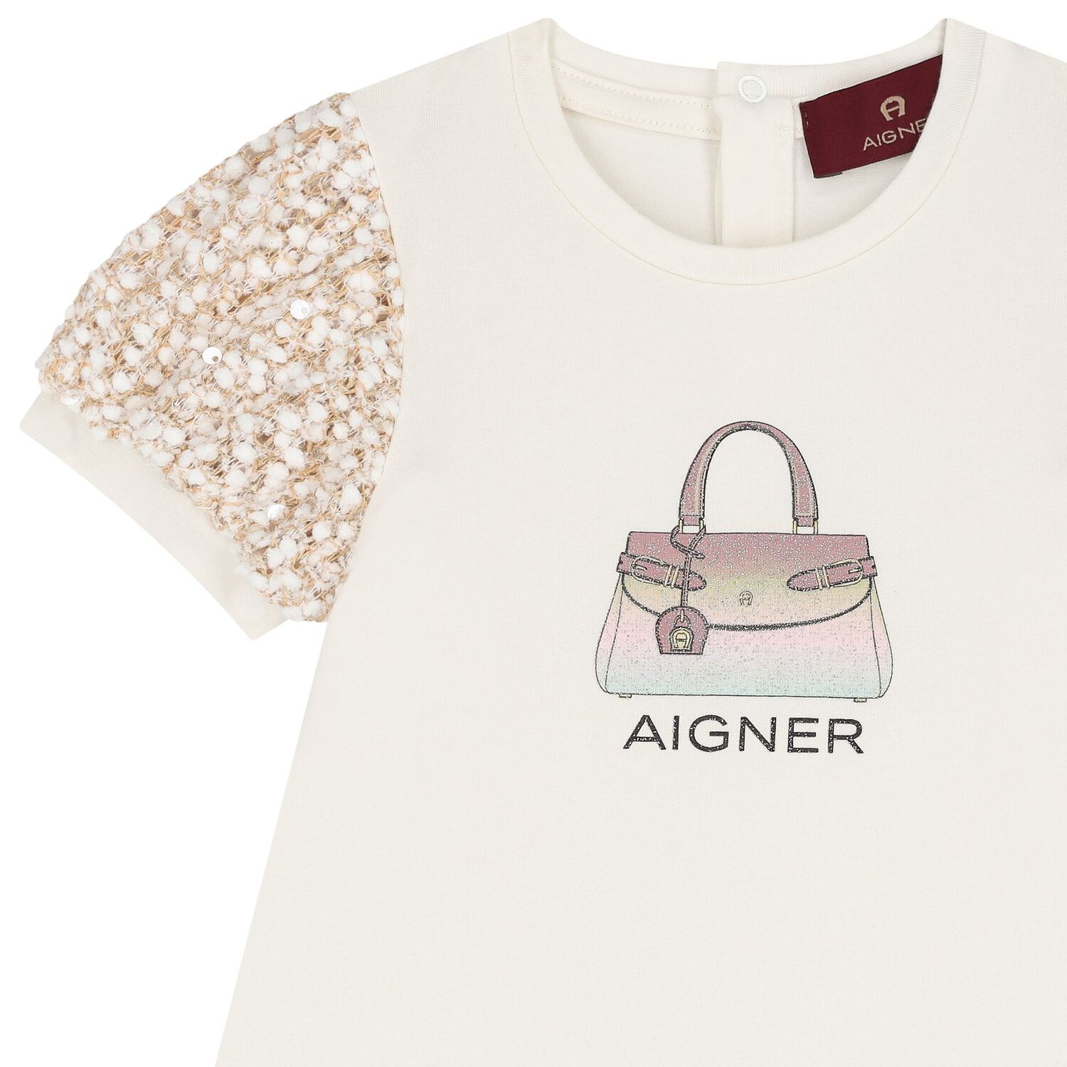 فستان عاجي مطبوع عليه حقيبة للبنات الصغار, 1, hi-res