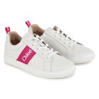Gilrs Ivory & Pink Logo Trainers, 1, hi-res