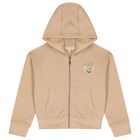 Girls Mini Me Beige Logo Hooded Zip Up Top, 1, hi-res