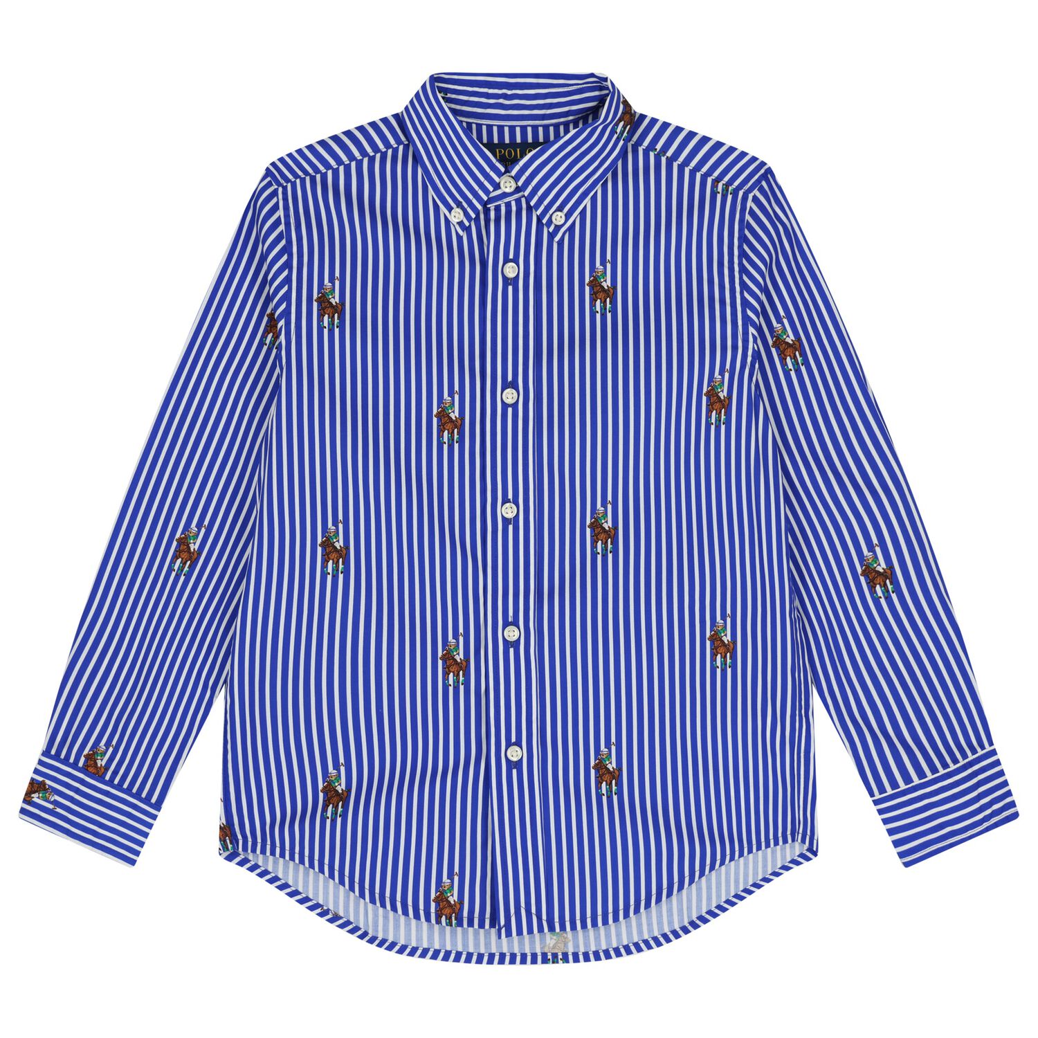 Boys Blue & White Stripe Logo Shirt, 1, hi-res