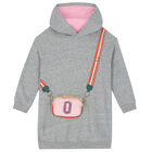 Girls Grey Logo Hooded Dress, 1, hi-res