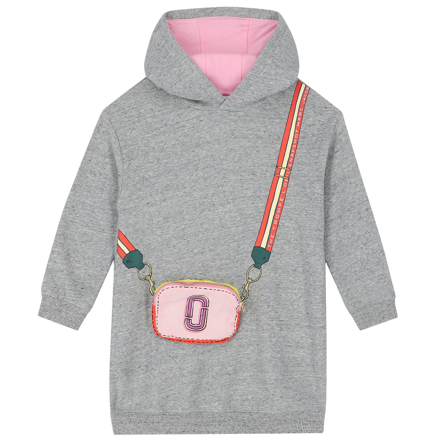 Girls Grey Logo Hooded Dress, 1, hi-res