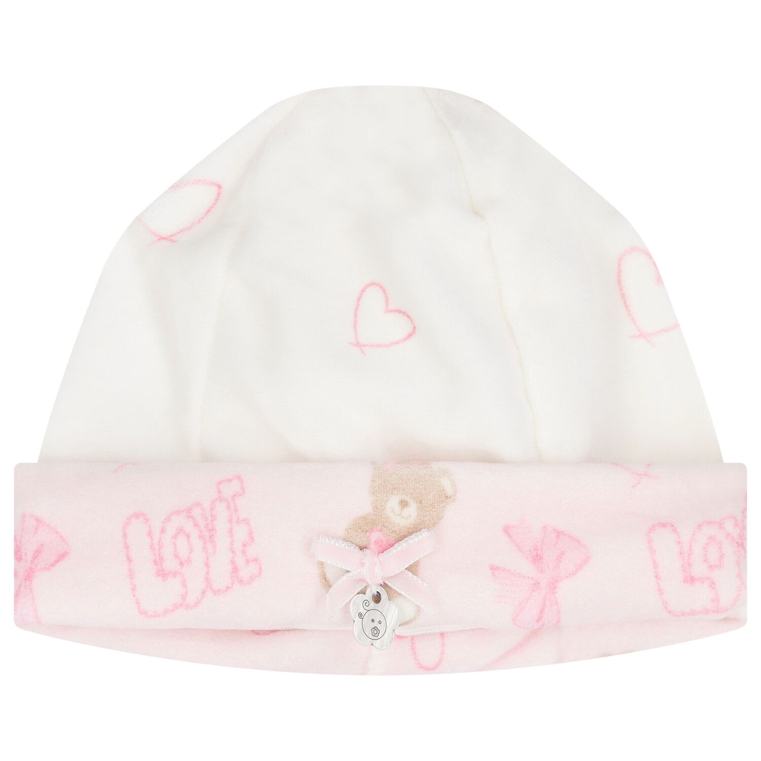 Baby Girls Ivory & Pink Bow Hat, 1, hi-res