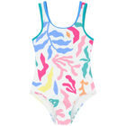 Girls White Coral Reef Swimsuit, 1, hi-res