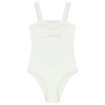 Girls White Logo Swimsuit